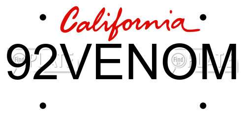 92VENOM California License Plate