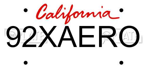 92XAERO California License Plate