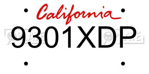 9301XDP California License Plate