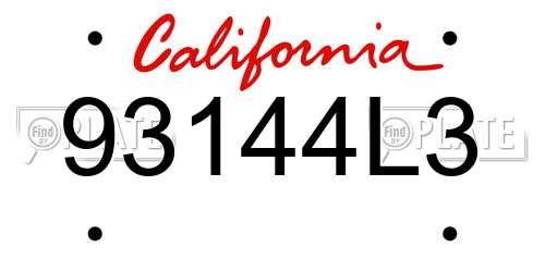 93144L3 California License Plate