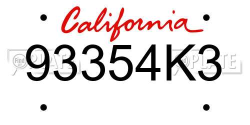 93354K3 California License Plate