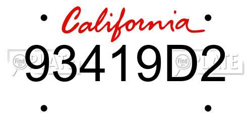 93419D2 California License Plate