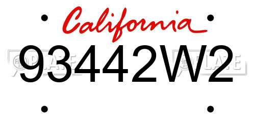 93442W2 California License Plate