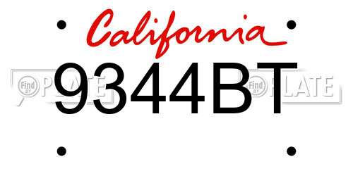 9344BT California License Plate