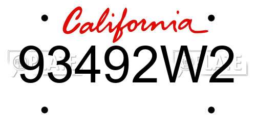 93492W2 California License Plate