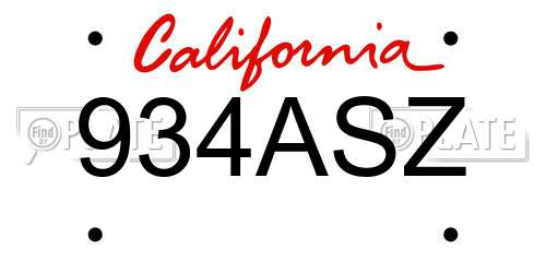934ASZ California License Plate