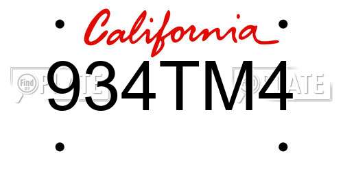934TM4 California License Plate