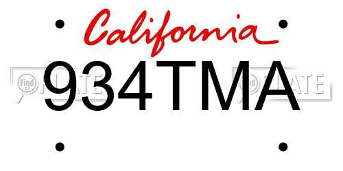 934TMA California License Plate