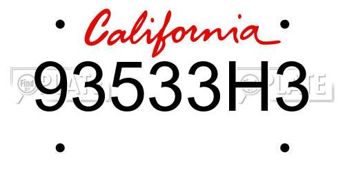 93533H3 California License Plate