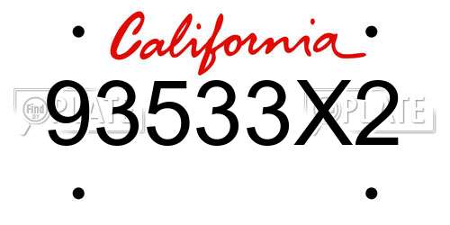 93533X2 California License Plate