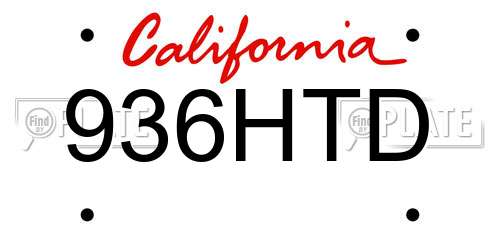 936HTD California License Plate