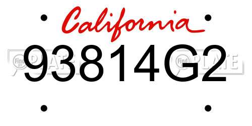 93814G2 California License Plate