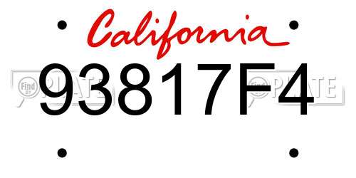 93817F4 California License Plate