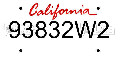 93832W2 California License Plate