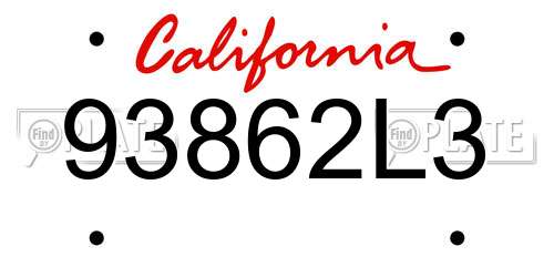 93862L3 California License Plate