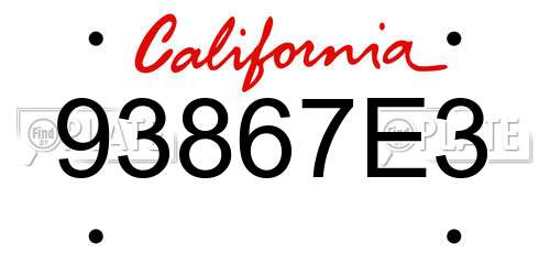 93867E3 California License Plate