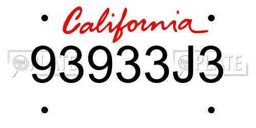 93933J3 California License Plate