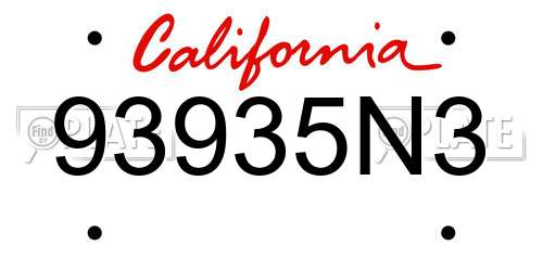 93935N3 California License Plate