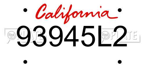 93945L2 California License Plate