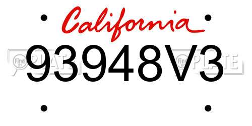 93948V3 California License Plate