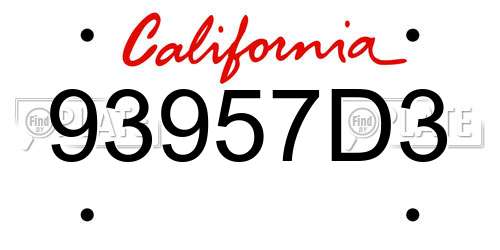 93957D3 California License Plate