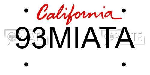 93MIATA California License Plate
