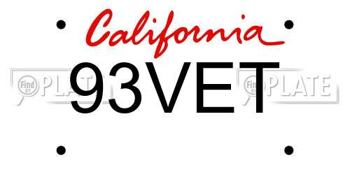93VET California License Plate