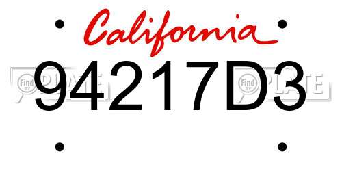 94217D3 California License Plate