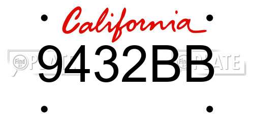 9432BB California License Plate