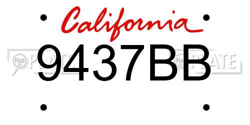9437BB California License Plate