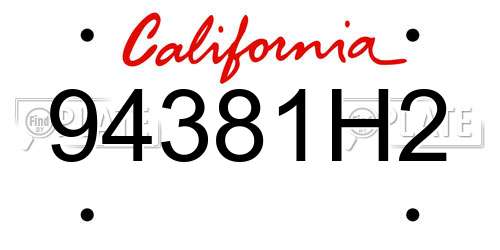 94381H2 California License Plate