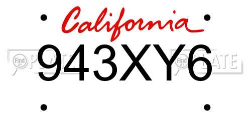 943XY6 California License Plate