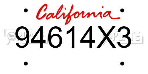 94614X3 California License Plate