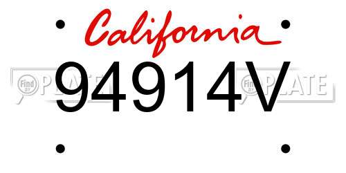 94914V California License Plate