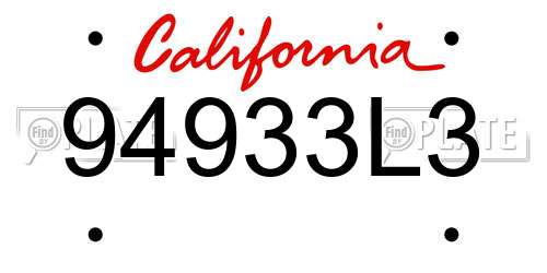 94933L3 California License Plate
