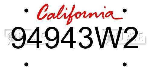 94943W2 California License Plate