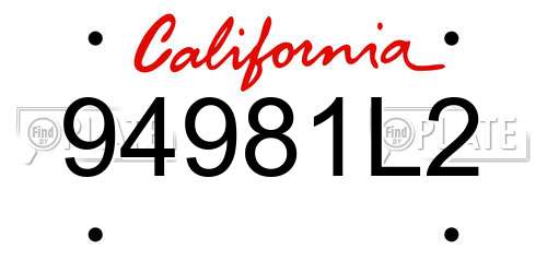 94981L2 California License Plate