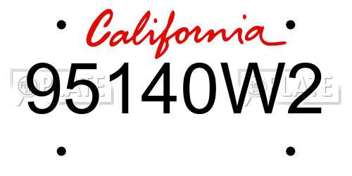 95140W2 California License Plate