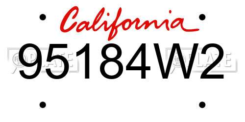 95184W2 California License Plate