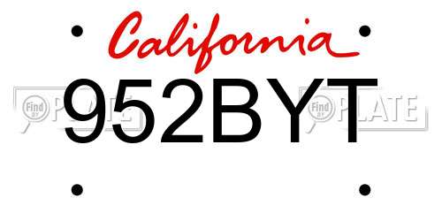 952BYT California License Plate