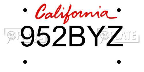 952BYZ California License Plate