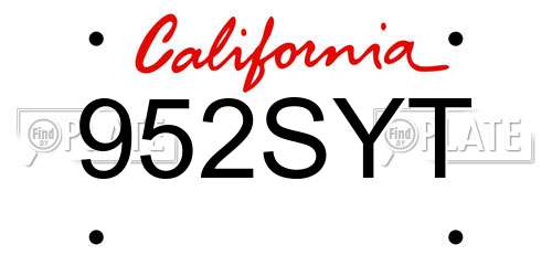 952SYT California License Plate
