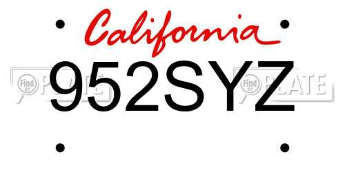 952SYZ California License Plate