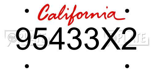 95433X2 California License Plate
