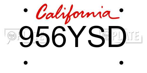 956YSD California License Plate