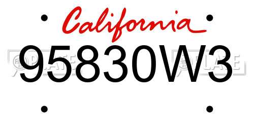 95830W3 California License Plate