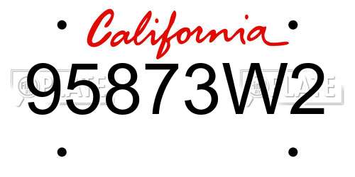 95873W2 California License Plate