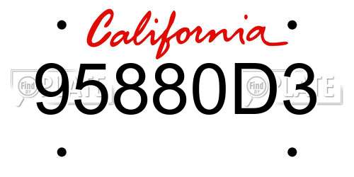 95880D3 California License Plate