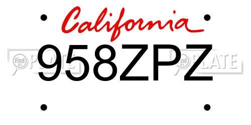 958ZPZ California License Plate