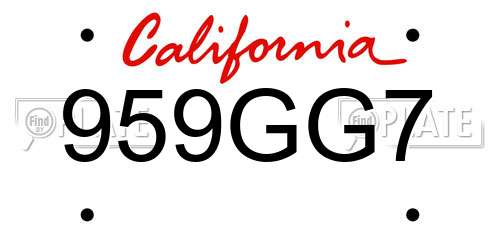 959GG7 California License Plate